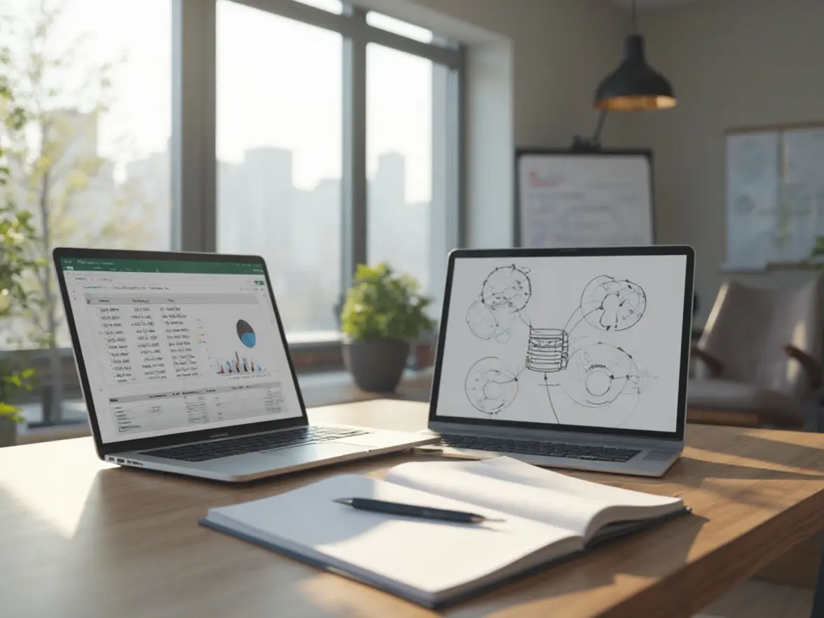 Visual comparison of database and spreadsheet tools for sales data management